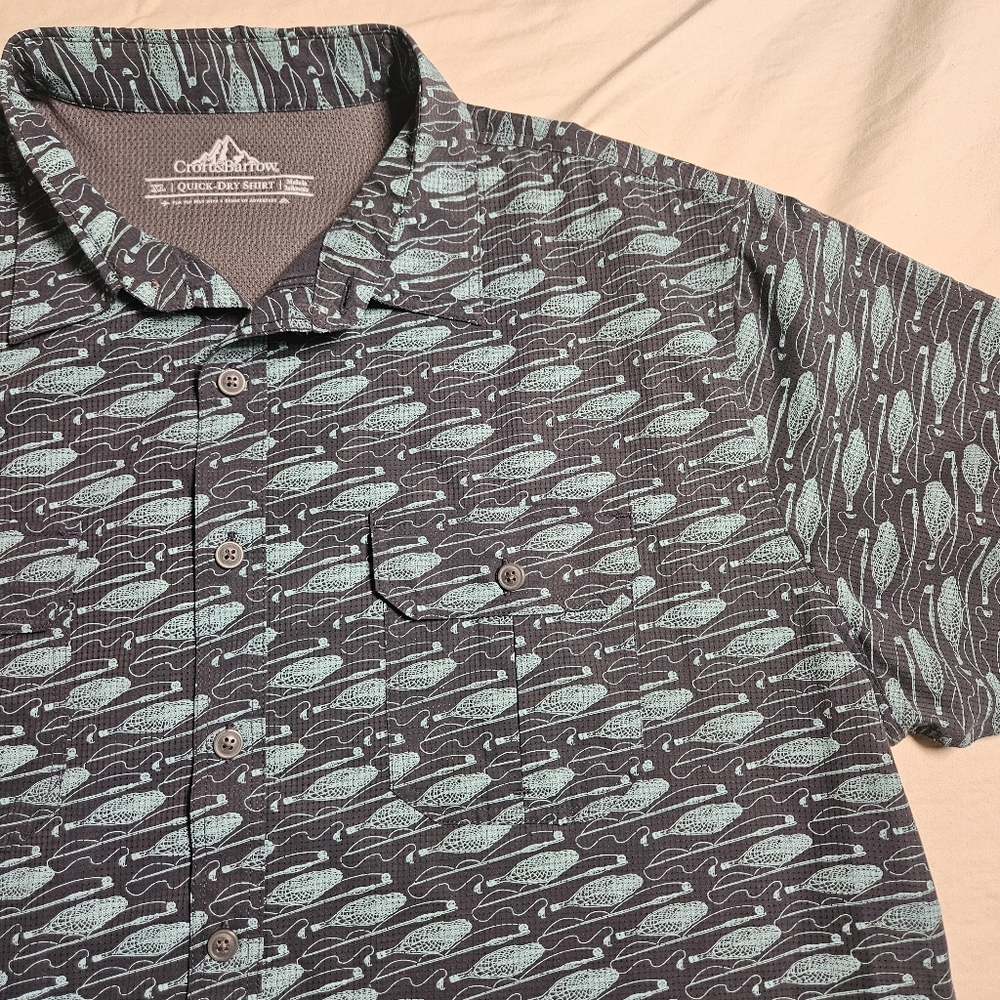 Croft & Barrow XL Quick Dry Short Sleeve‎ Vented Fishing Lure Fly Print Shirt